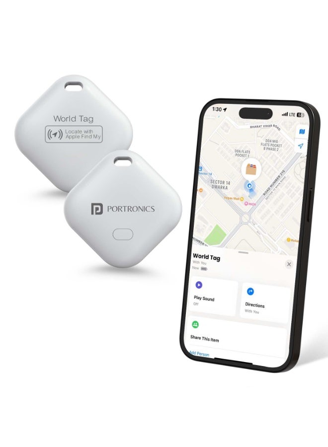 بورترونيكس Portronics Worldtag Item Finder with Upto 1 Year Battery Life, Bluetooth Tracker,MFi Certified, Item Locater for Keys, Wallets, Luggage, Gadgets etc,Only iOS Compatible with Apple Find My App - Image 1